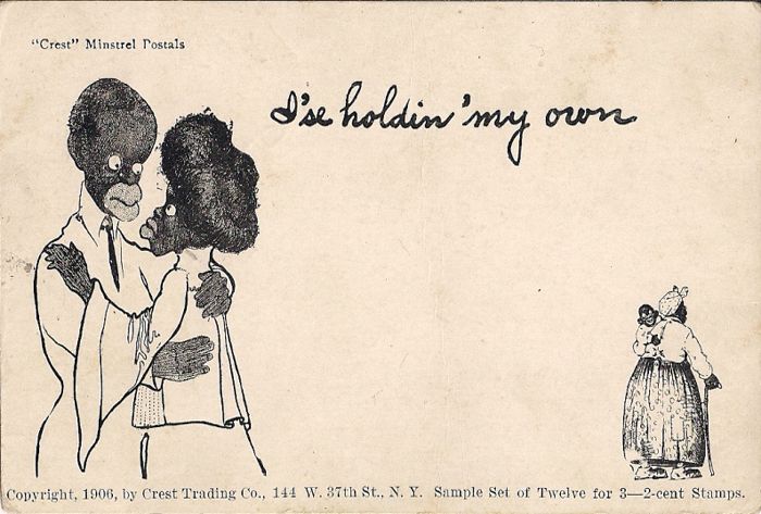 I’se Holdin’ My Own “Crest” Minstrel Postals Sample Set of Twelve for 3 Two Cent Stamps Copyright 1906 Crest Trading Co. 144 W. 37th St., New York Mailed December 29, 1906 photo CrestMinstrelPostalsCoyrightCrestTradingCoMailed122906_zpsfa4f2be7.jpg