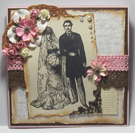 A bit of a untraditional wedding card using the colors pink and brown