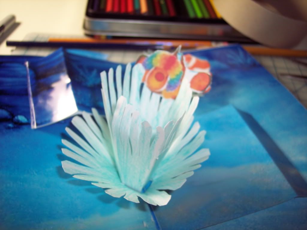 pop-up card sea anemone and clown fish opened