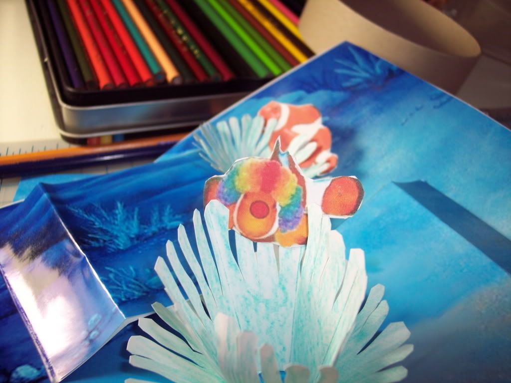 pop-up card sea anemone and clown fish opened