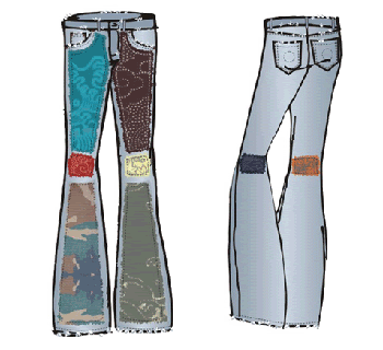 Jeans sketches front and back of jeans