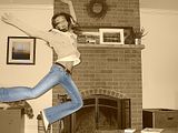 Girl jumping in jeans - part color