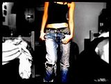 girl in distressed / destroyed jeans