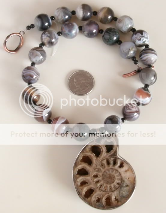 AMMONITE PENDANT BOTSWANA AGATE BEADS NECKLACE  