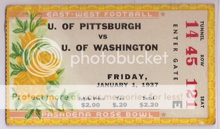 1937 Rose Bowl Game ticket stub Pittsburgh Washington